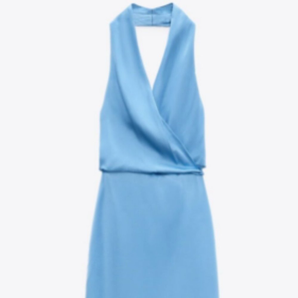 ZARA MIDI SURPLICE NECKLINE SATIN MIDI DRESS